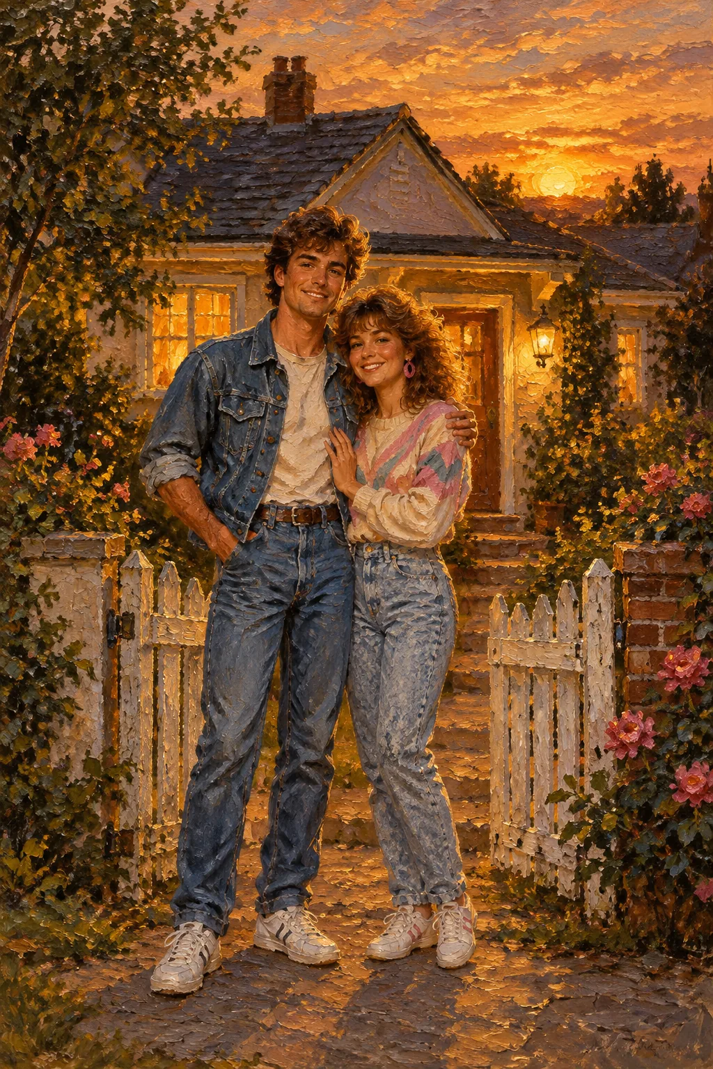 Ein junges Paar in den 1980ern vor seinem ersten Haus