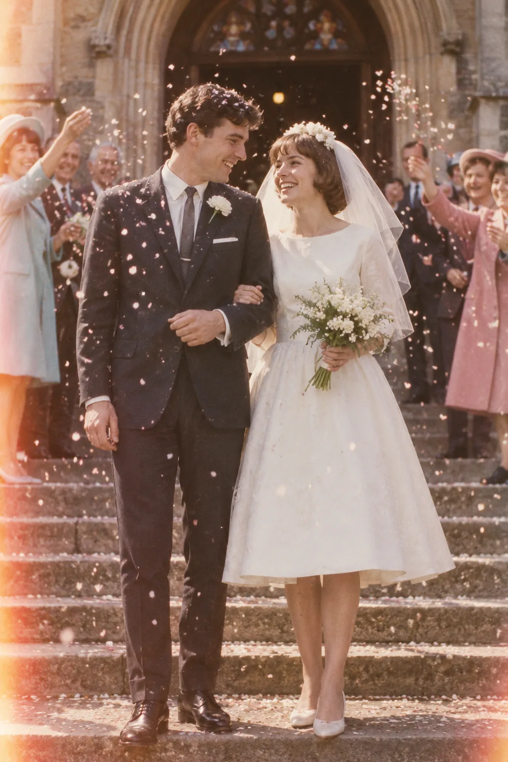 Ein junges Paar an seinem Hochzeitstag in den 1960ern